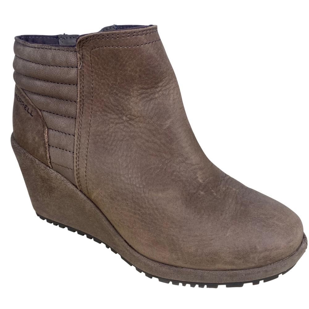 Merrell Womens Brown Leather Waterproof Wedge Ankle Boots Size 6